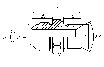 JIC外螺纹74°外锥 / 公制外螺纹60°内锥